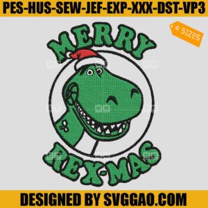Merry Rex Mas Embroidery Design, T-rex Christmas Embroidery File