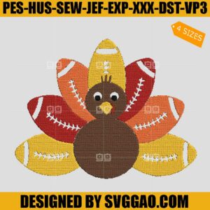Football Turkey Embroidery Design, Thanksgiving Baseball Embroidery File