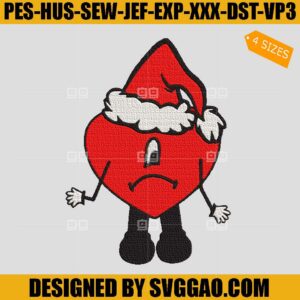 Bad Bunny Heart Embroidery Design, Baby Benito Christmas Embroidery File