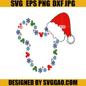 Snowflake Mickey Head SVG, Santa Hat Mickey Mouse SVG, Christmas SVG