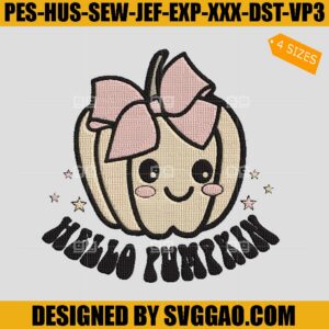 Hello Pumpkin Embroidery Design, Cute Pumpkin Embroidery Design