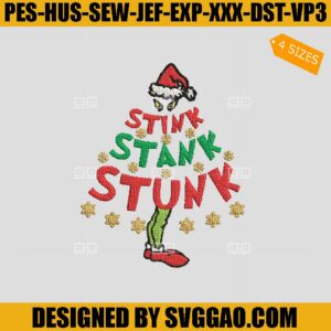 Christmas Stink Stank Stunk Embroidery Design, Christmas Tree Grinch Embroidery Design