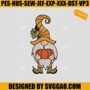 Gnome And Pumpkin Embroidery Design, Pumpkin Fall Embroidery File