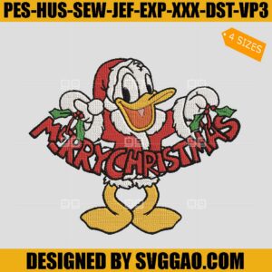 Donald Duck Merry Christmas Embroidery Design, Santa Donald Duck Xmas Embroidery Design