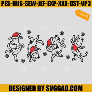 Dancing Dogs Santa Hat Embroidery Design, Dogs Santa Hat Embroidery Design