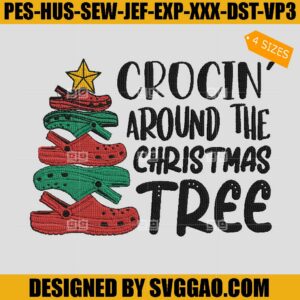 Crocin Around The Christmas Tree Embroidery Design, Christmas Tree Embroidery Design