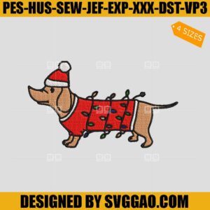 Christmas Dog Lighting Embroidery Design, Holiday Dog Embroidery Design