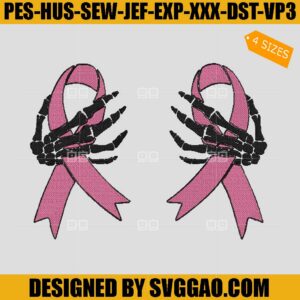 Boob Skeleton Hand Embroivery Design, Breast Cancer Ribbon Embroivery Design