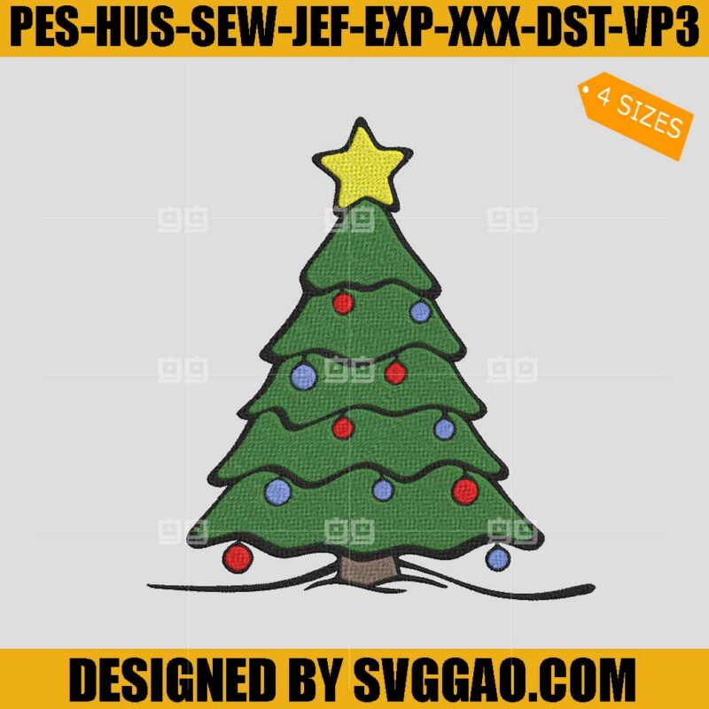 Christmas Tree Light Embroidery Design, Xmas Tree Embroidery Deisgn