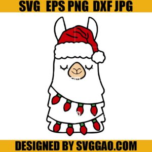 Llama Santa Hat SVG, Llama Christmas Lights SVG, Llama SVG