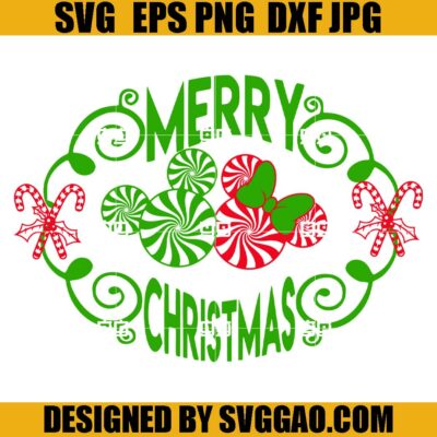 Merry Christmas SVG, Mickey Candy SVG, Mickey Mouse Candy Cane SVG