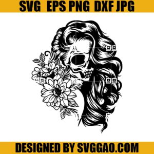Floral Woman Skull SVG, Skeleton Girl Flowers SVG, Floral Skull SVG