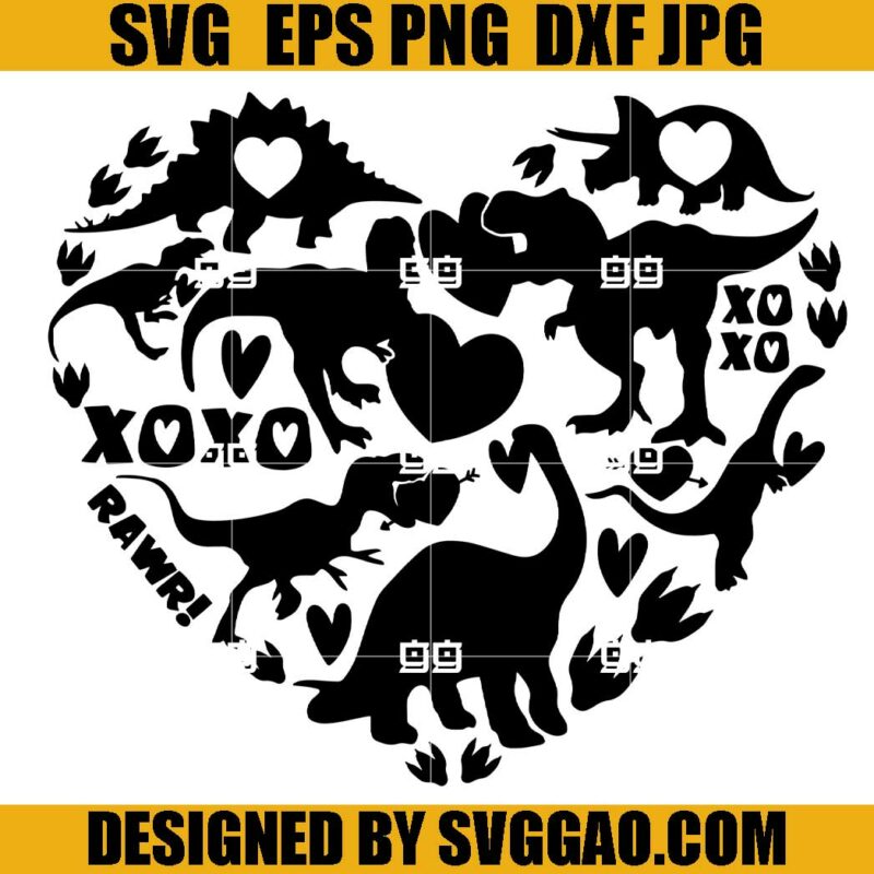 Dinosaur Valentine Heart SVG, XoXo Dino Vvalentine SVG, Heart T-rex SVG