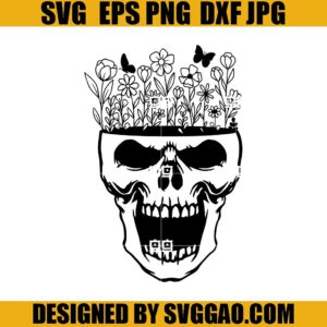 Drawn Skull With Flowers SVG, Floral Skull SVG, Tattoo Skull SVG