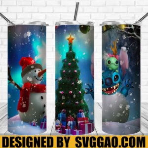 Christmas Stitch Tumbler Wrap, Merry Christmas Disney 20oz Skinny Tumbler Designs, Sublimation Designs PNG