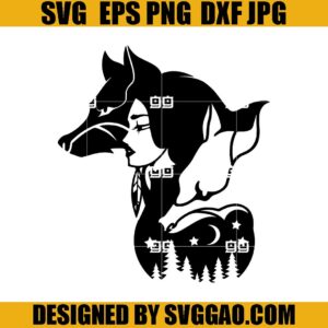 Wolves Indian Girl SVG, Fox Firl SVG, Forest Moon Star SVG
