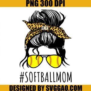 Softball Mom PNG, Mom Life Leopard Baseball PNG, Messy Bun PNG