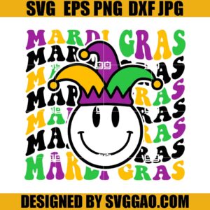 Mardi Gras Smiley SVG, Mardi Gras SVG, Retro Mardi Gras SVG