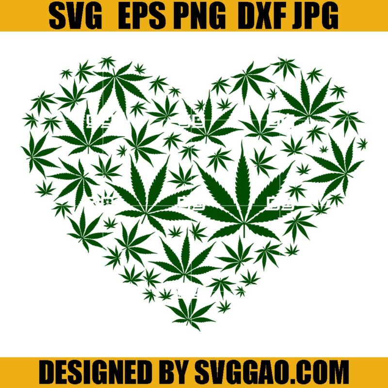 Weed Heart SVG, Love Marijuana SVG, Heart Cannabis SVG