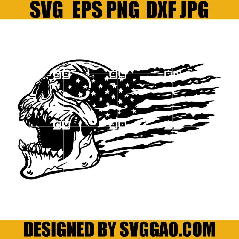 Skull American Flag SVG, Patriotic Skull SVG, Halloween SVG