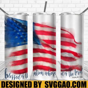 Blessed is the Nation Tumbler Wrap PNG, 4th Of July 20oz Skinny Tumbler Designs, Sublimation Designs PNG