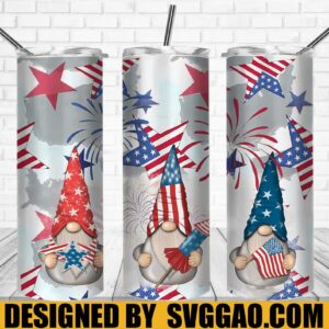 Patriotic Gnomes Tumbler Wrap PNG, 4th Of July 20oz Skinny Tumbler Designs, Sublimation Designs PNG