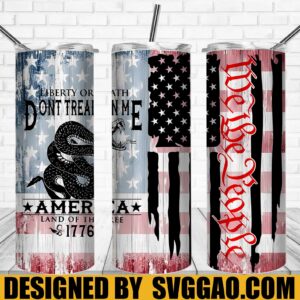 We the People Tumbler Wrap PNG, Flag Don't Tread on Me 20oz Skinny Tumbler Designs, Sublimation Designs PNG