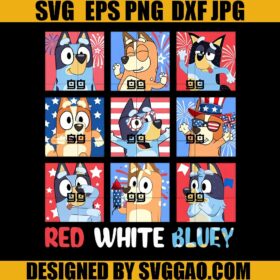 Red White Bluey PNG, Bluey Rad Dad PNG, Bluey and Bingo 4th July PNG, Bluey Independence Day PNG