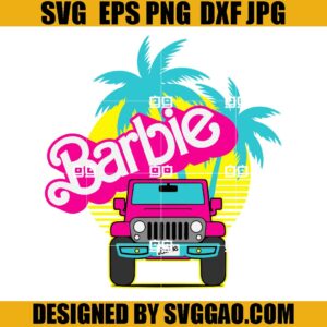 Pink Baby Doll Jeep Car SVG, Retro Palms And Sunset SVG, Barbie Girl SVG