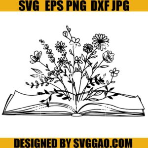 Floral Book SVG, Book  With Flowers SVG, Reading Flowers Growing Out of a Book SVG