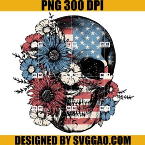 4th of July PNG, Made In America PNG, Floral Skull PNG, Patriotic PNG