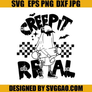 Creep It Real SVG, Halloween Retro SVG, Ghost Skateboard SVG