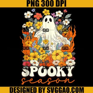Groovy Spooky Season PNG, Cute Ghost Halloween PNG, Vintage Flower Boo PNG