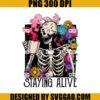 Retro Groovy Skeleton Staying Alive PNG, Coffee Halloween PNG, Skeleton Cooffe Flower PNG