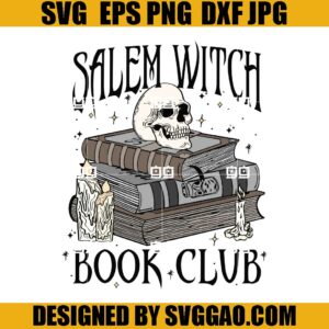 Salem Witch Book Club SVG, Halloween Spooky Season SVG, Book Skull Halloween SVG
