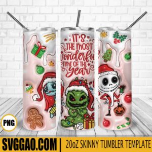 It's The Most Wonderful Time Of The Year 3D Puff 20oz Tumbler Wrap PNG, Jack Skellington Tumbler Template PNG