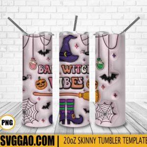 Bad Witch Vibes 3D Puff 20oz Tumbler Wrap PNG, Elf Witch Tumbler Template PNG
