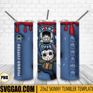 Jason Voorhees Stitch 3D Puff 20oz Tumbler Wrap PNG, Ohana Stitch Tumbler Template PNG