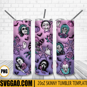 Horror Movie Characters 3D Puff 20oz Tumbler Wrap PNG, Friends Horror Movie Tumbler Template PNG