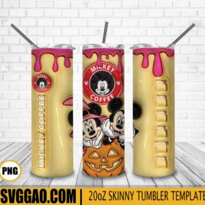 Mickey Pumpkin 3D Puff 20oz Tumbler Wrap PNG, Disney Mickey Tumbler Template PNG