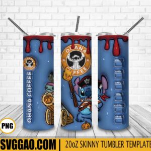 Pirate Stitch 3D Puff 20oz Tumbler Wrap PNG, Disney Stitch Tumbler Template PNG