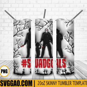Squad Goals Horror 3D Puff 20oz Tumbler Wrap PNG, Characters Killers Tumbler Template PNG