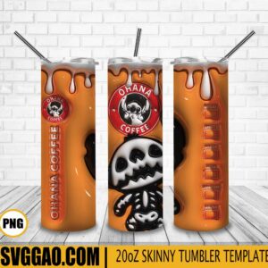 Skeleton Stitch 3D Puff 20oz Tumbler Wrap PNG, Halloween Stitch Tumbler Template PNG