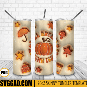 Fall Breeze Autumn Leaves 3D Puff 20oz Tumbler Wrap PNG, Thanksgiving Tumbler Template PNG