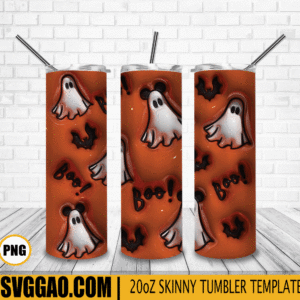 Cute Boo Halloween 3D Puff 20oz Tumbler Wrap PNG, Boooo Tumbler Template PNG