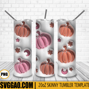Pumpkin Autumn 3D Puff 20oz Tumbler Wrap PNG, Fall Pumpkin Tumbler Template PNG