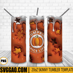 Pumpkin Spice Life 3D Puff 20oz Tumbler Wrap PNG, Fall Vibes Tumbler Template PNG