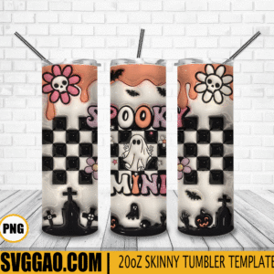 Spooky Mini 3D Puff 20oz Tumbler Wrap PNG, Ghost Mom Groovy Tumbler Template PNG