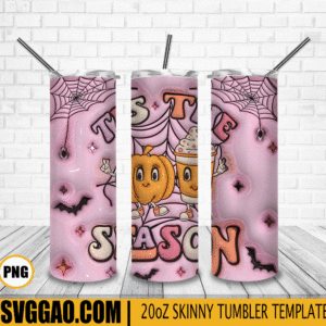 Tis The Season Fall 3D Puff 20oz Tumbler Wrap PNG, Retro Fall Pumpkin Spice Tumbler Template PNG