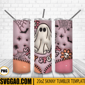Retro Stay Spooky 3D Puff 20oz Tumbler Wrap PNG, Spooky Vibes Tumbler Template PNG